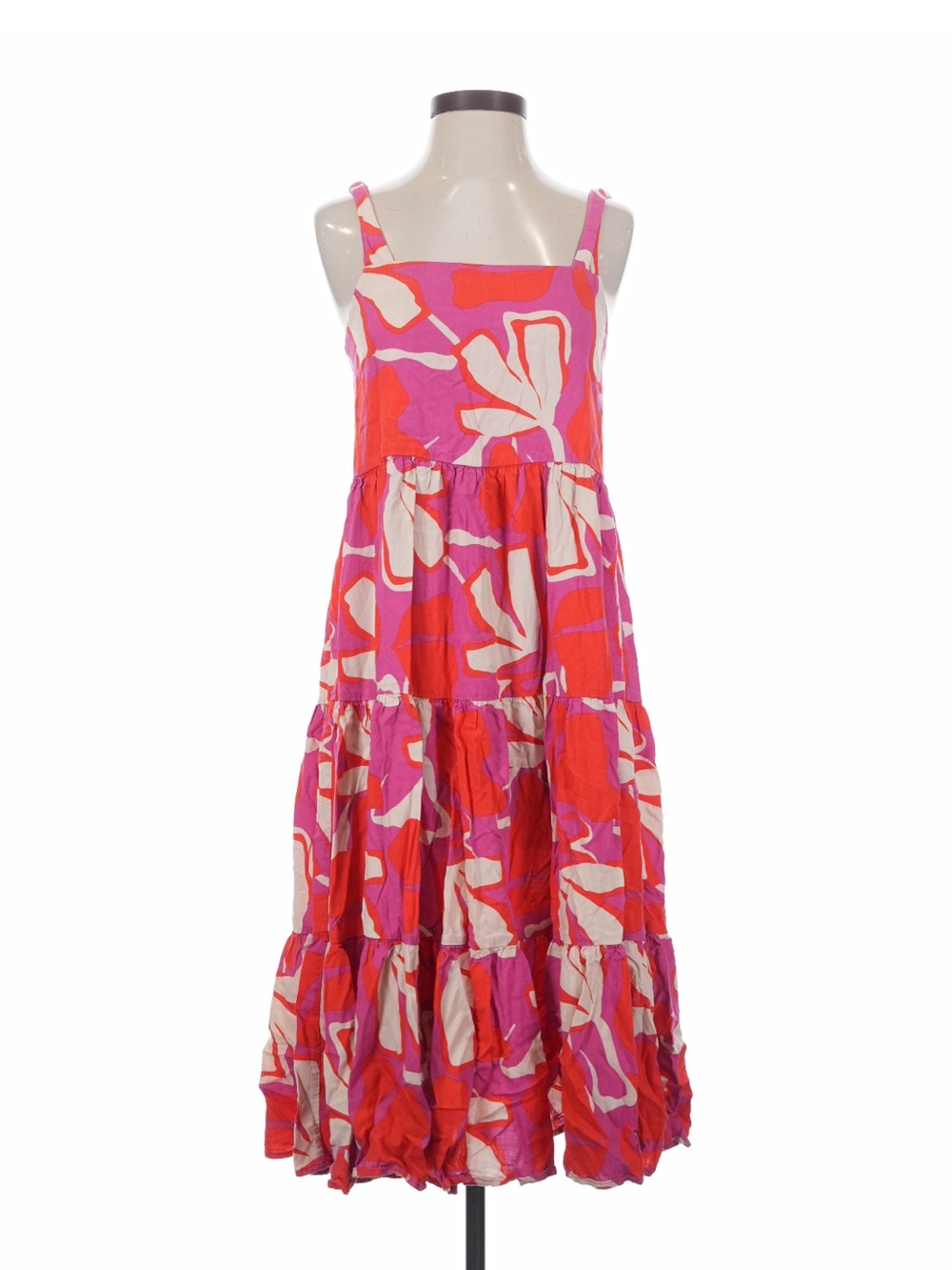 Mister Zimi Pink, Red & Cream Floral Tiered Midi Sundress